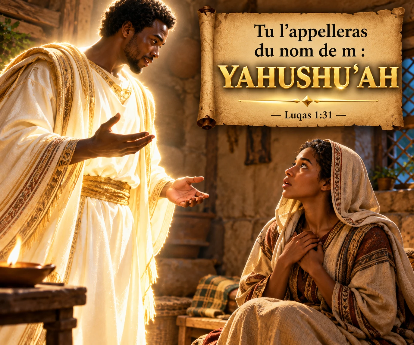 Gabriʾel annonce à Miryam le nom Yahushuʿah — Luqas 1:31