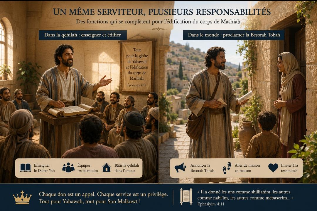 Un même serviteur enseignant dans la qehilah puis allant proclamer la Besorah de maison en maison